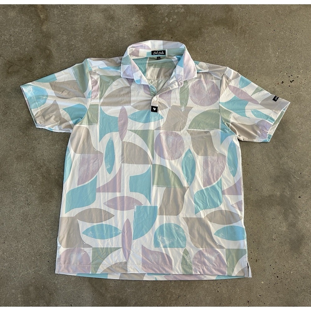 Bad Birdie Polo‎ Shirts -Mid Century Mulligans Pastel Geometric Sz XL